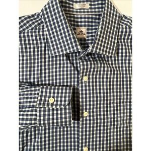 Peter Millar Blue Checkered‎ Collared Button Down Cotton Dress Shirt Men's XL